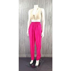 Vintage Pink Silk High Waist Pants Trousers 80s 90s Barbie Classic